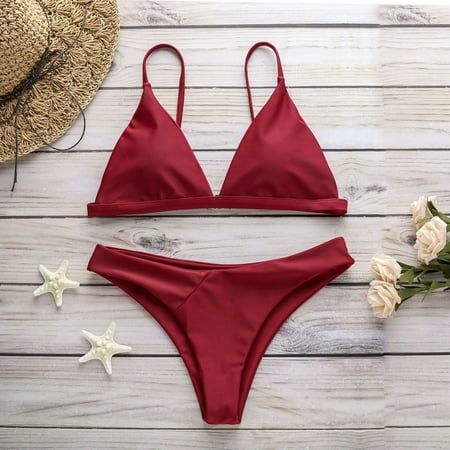 Value for Money  Women Bikini Push-Up Pad  Full Coverage Swimwear  Beachwear Set  Seamless Design  For Swimmers  Supportive Bra  Quick Dry  Fashionable  One Size  Comfortable  Bathing Suit | Red XL