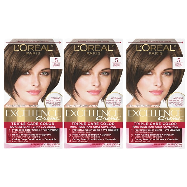 Tinte de pelo L'Oreal Paris Excellence Creme 5 Medium Brown x3