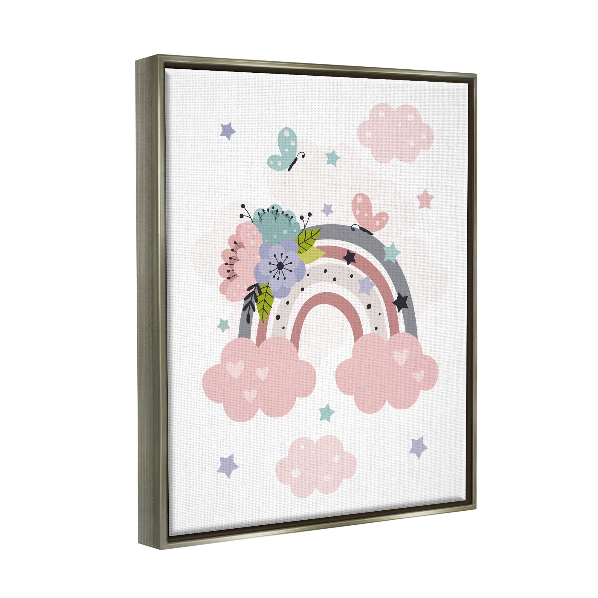 Stupell Industries Floral Blossom Rainbow Botanical & Floral Painting Gray Floater Framed Art Print Wall Art, 17 x 21