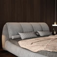 thumbnail image 5 of King Size Upholstered Platform Bed with Oversized Padded Backrest, Thickening Pinewood Slats and Solid Wood Legs for Kids Teens Adults, No Box Spring Needed, Gray, 5 of 9