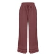 thumbnail image 5 of FUNUONY 2025 Summer Women Linen Pants with Pockets High Waist Comfy White Gauze Pants Casual Lightweight Loose Trousers Summer 2025 New Women's Casual Loose Fitting Waist and Ankle Patchwork Lace Cot, 5 of 5
