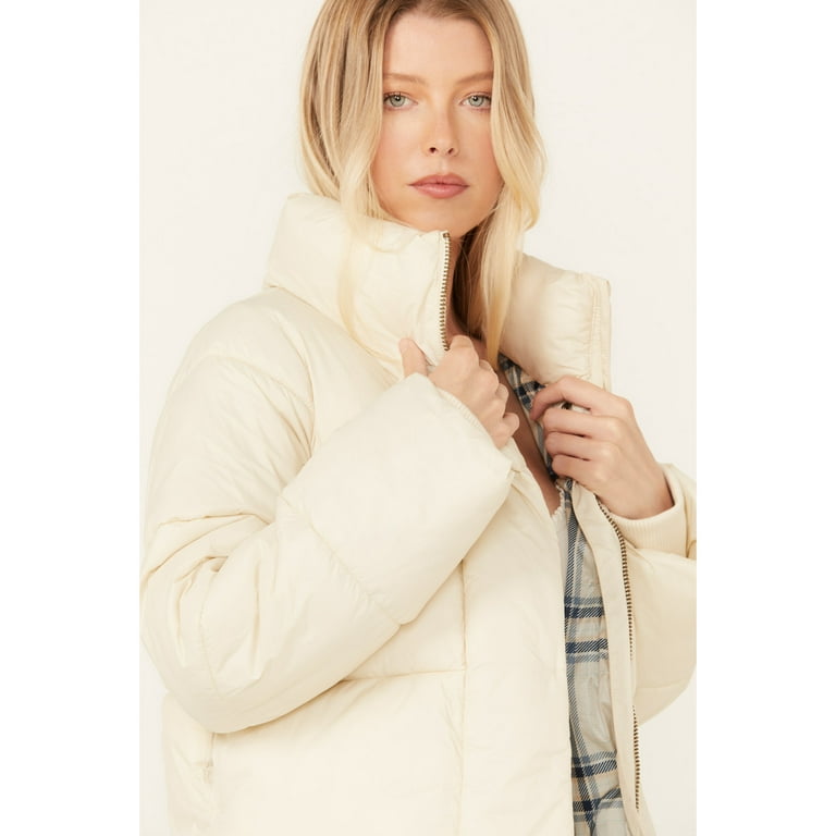 Cleo Wolf Women s Plaid Lined Puffer Coat Oatmeal X Large US Walmart