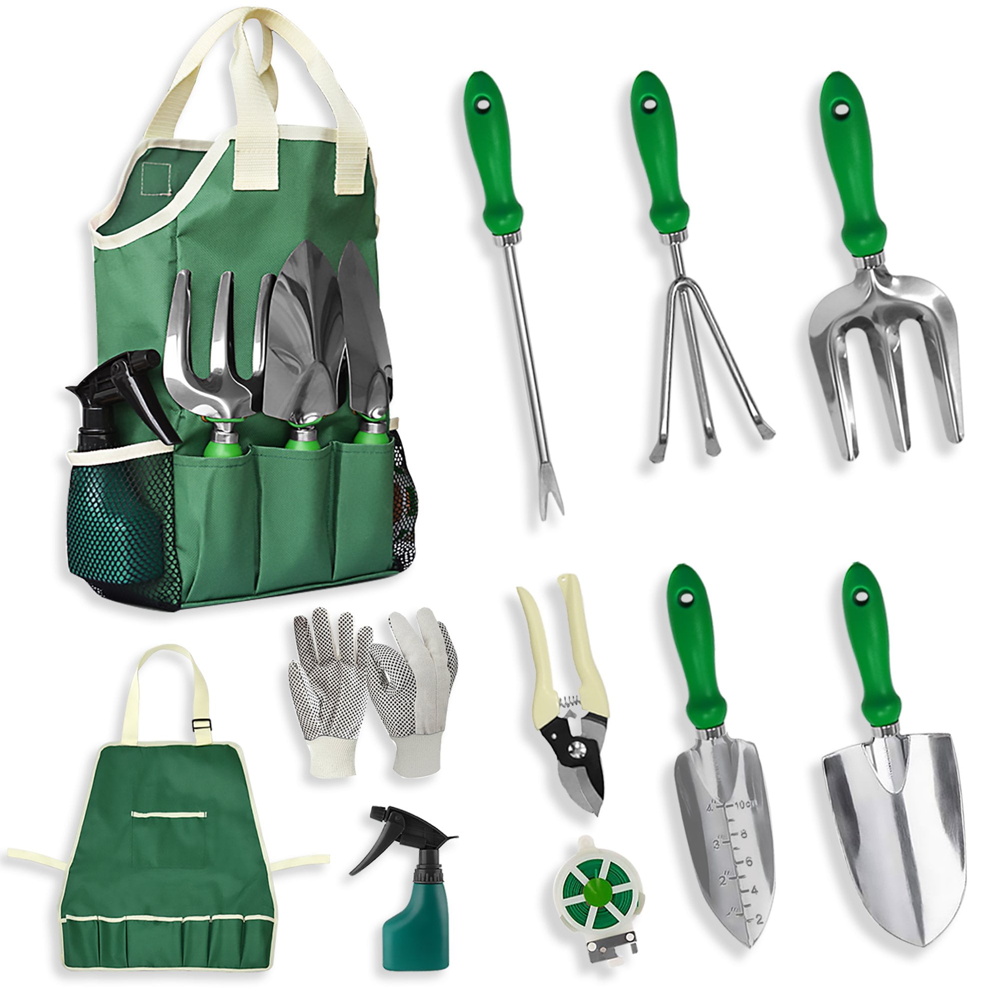 Ukoke 12 Piece Aluminum Garden Tool Kit & Gardening Apron with Storage Pocket 