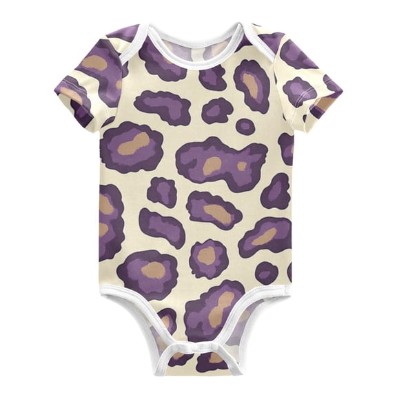 Purple Leopard Skin Print Pure Cotton Bodysuit Short Sleeve Pajamas One-Piece Romper Unisex 3 Months