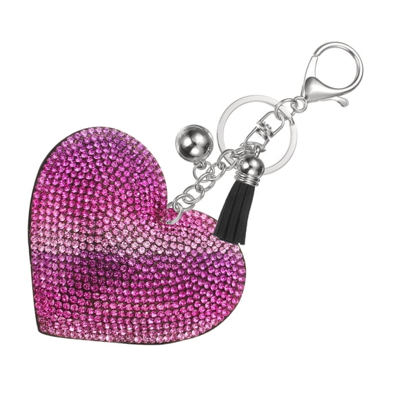 Rhinestone Keychains for Women, Cute Bling Heart Shape Keychain Accessories Purse Charm Backpack Keyring for Gifts Decorative Bag Handbags Car Keys, Gold-Pink Colors