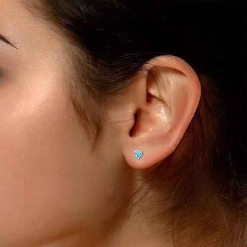 Rag&nbsp;&nbsp;Jewels 925 Sterling Silver 1.15 Ct Heart Cut Aquamarine Push Back Stud Earring's 14K White Gold Plated For Women's