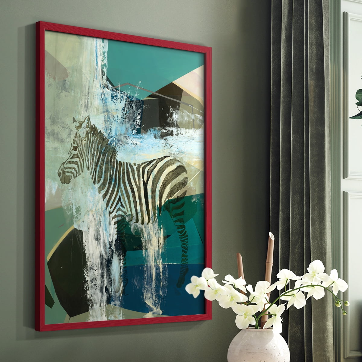 Crossing the Lines Framed Print in Red Solid Wood Framed Print No Nail Hanging