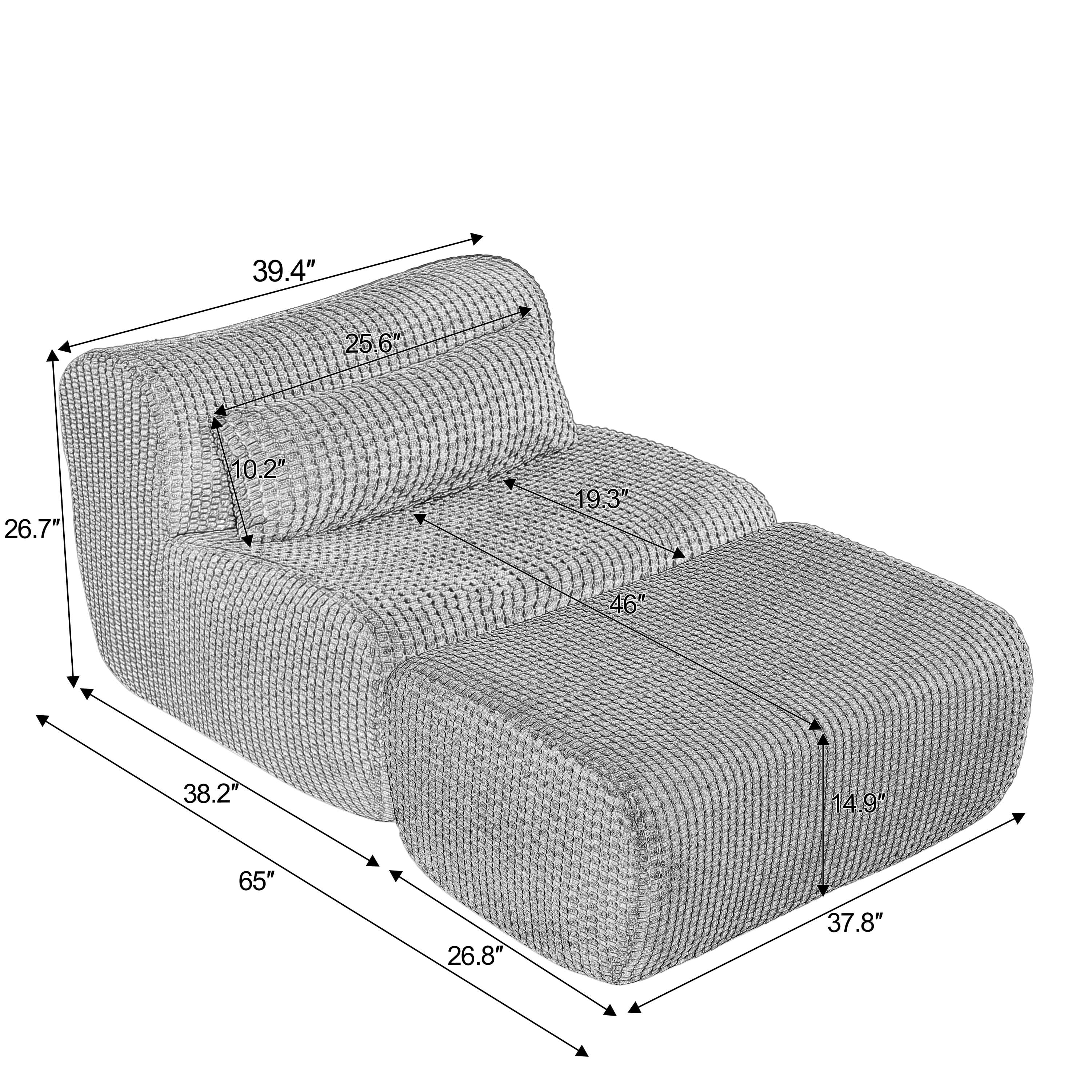 MAYEERTY Minimalist Corduroy Cloud Loveseat Sofa, Boneless Sectional Couch, No Assembly for Living Room
