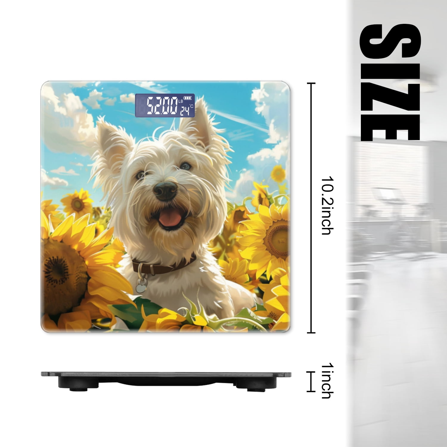 Bathroom Scale, Highly Accurate Digital Body Scale,Precisely Measures Weight up to 400 lbs-Highland White Terrier Sits Amidst Sunflowers
