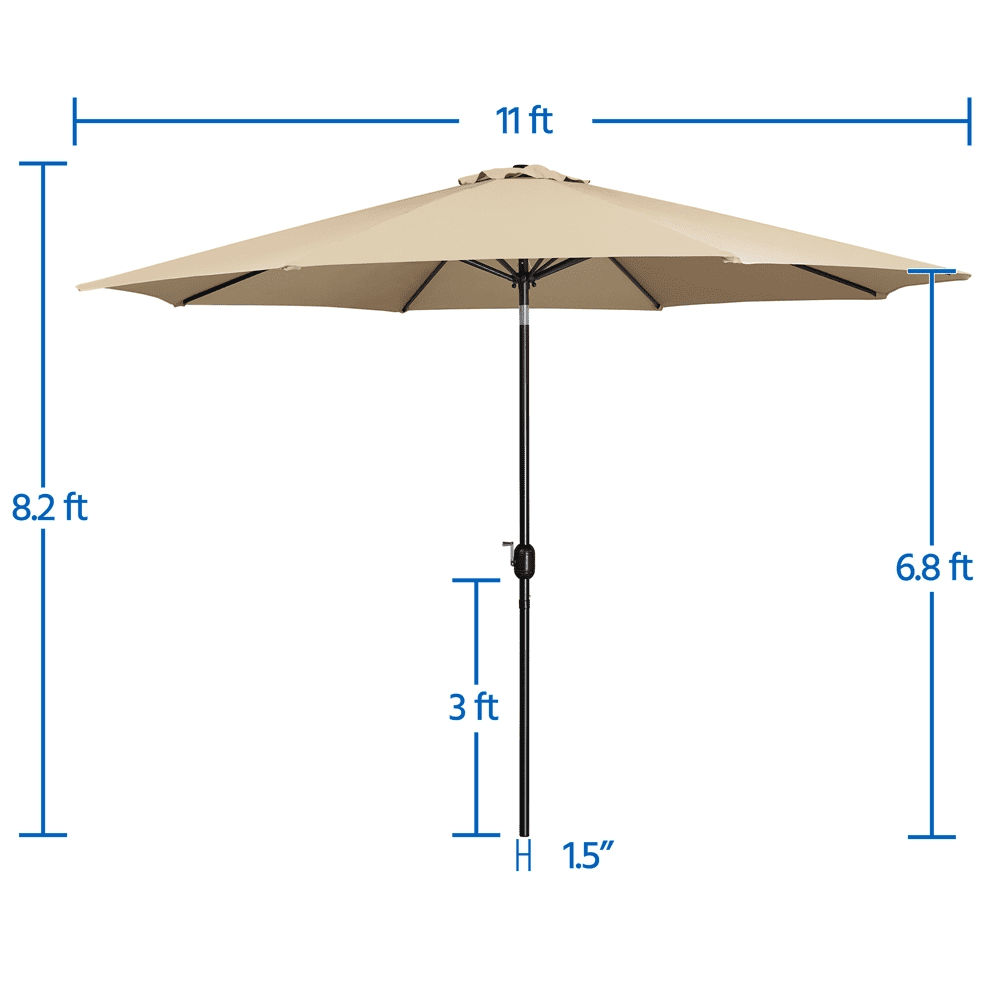 Topeakmart 11ft Patio Umbrella Market Umbrella with 8 Ribs Tilt and Crank for Garden, Deck, Backyard, Pool, Beach, Tan