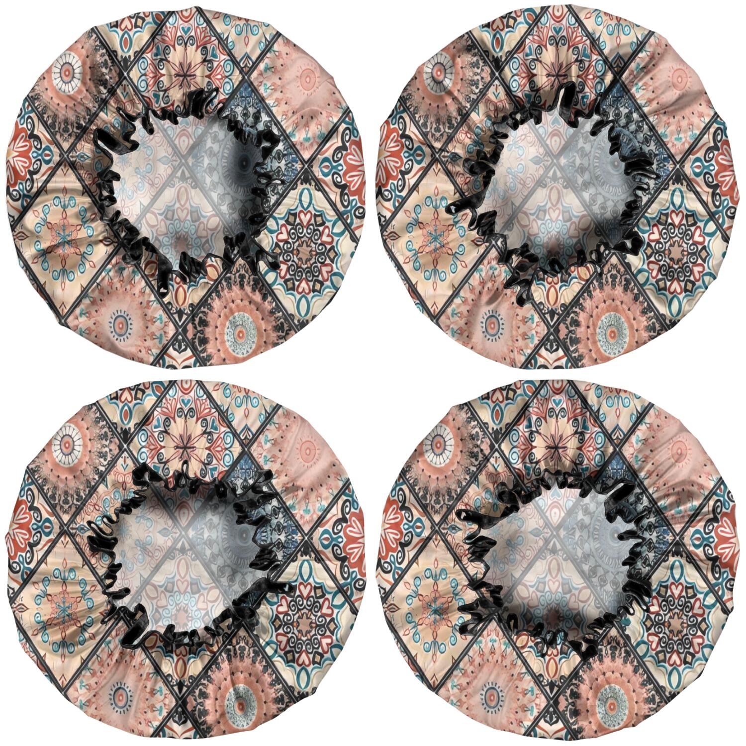 Shower Caps,Multicolor Ethnic Mandala Pattern Waterproof Shower Cap for Women 4 Pieces,Double Reusable Hair Cover for Shower PEVA Elastic Stretch Hem