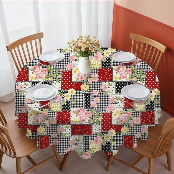 Pioneer Flower Floral Print Pattern Round Tablecloth 60 X 60 Inch, Wrinkle Resistant Wipeable Table Cloth for Kitchen Dining Picnic Patio Party