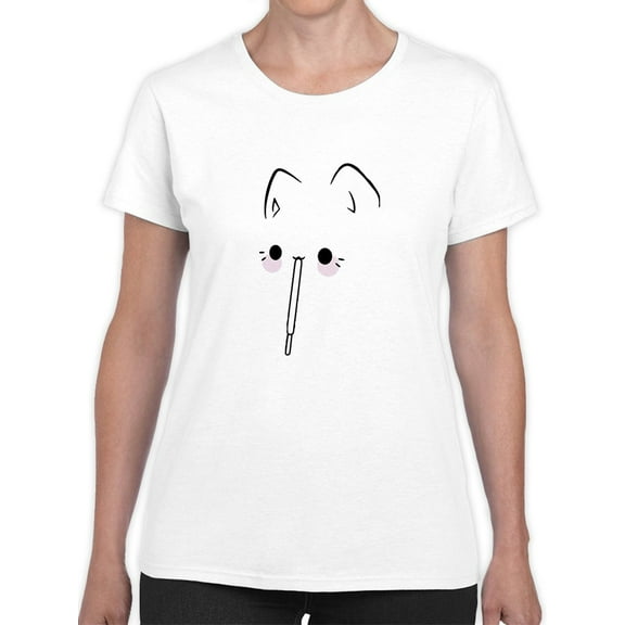 Kawaii Cute Cat Biscuit Graphic Women White T-Shirt, Female Small