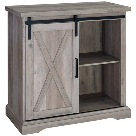 Walker Edison 32  Rustic Farmhouse Wood Buffet Cabinet with Sliding Barn Door - Grey Wash