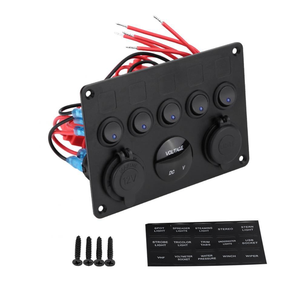 Dilwe 5 Gang On Off Toggle Switch Panel Dual Usb Charger Voltmeter For Car Boat Marine Truck 12 24v Toggle Switch Panel Voltmeter Boat Toggle Switch