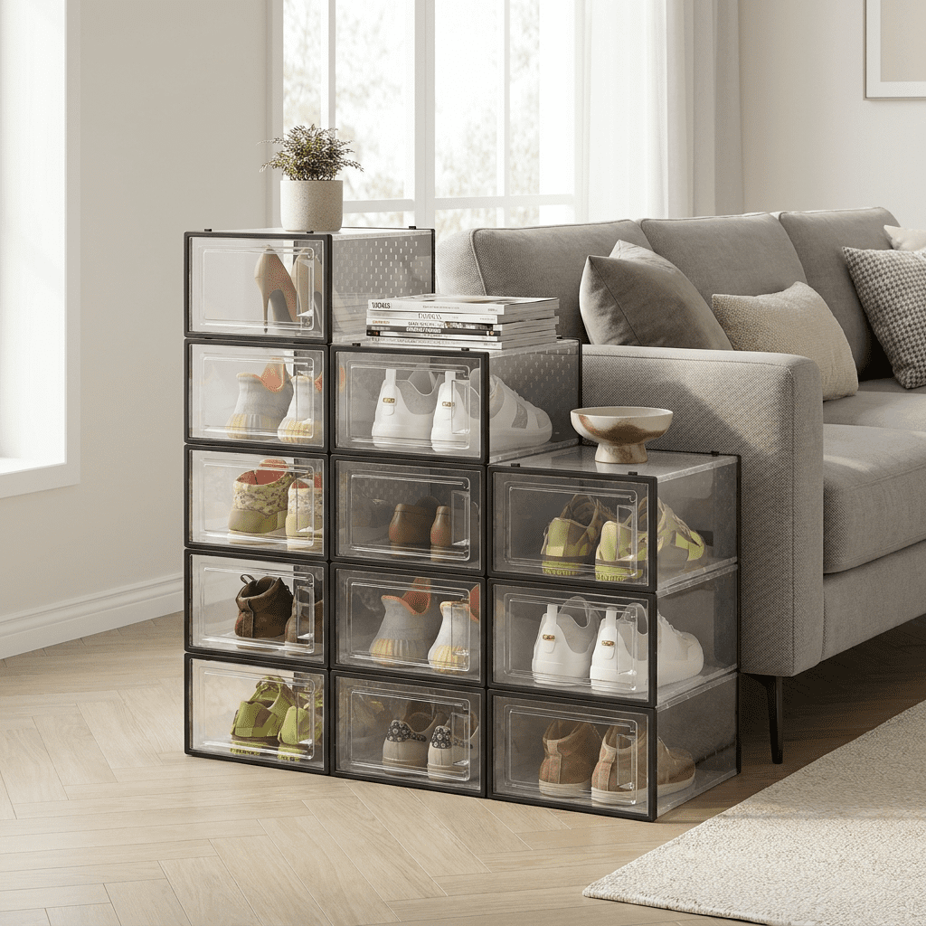 Ledrem 12-pack Clear View Shoe Organizers, Stackable Plastic Storage Boxes for Closet
