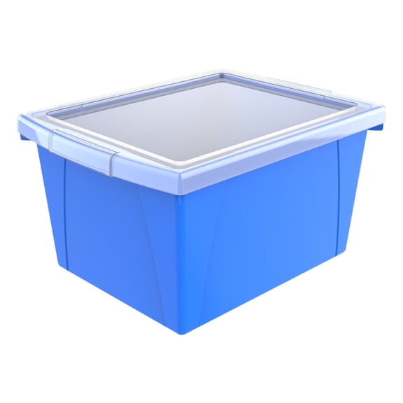 Storex Classroom Storage Bin with Lid, 4 Gallon, 13-5/8 x 11-1/4 x 7-7/8 Inches, Blue