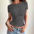 thumbnail image 2 of Ymauqau Crop Tops pour Femmes Manches Courtes Col Rond T-Shirts Ajustés Basiques Décontractés Tuniques Serrées Blouses Sorties Tops, 2 of 5