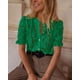 thumbnail image 5 of Blusa PRETTYGARDEN de encaje de manga corta para mujer, color verde oscuro, 5 of 6