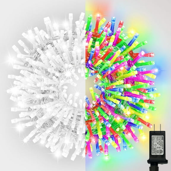 99FT 300 LED String Lights, Cool White/Multicolor (Red/Green/Pink/Yellow/Blue) Fairy Lights Plug in, 16 Modes Transparent Wire, 29V Low Voltage for Indoor Outdoor Decor