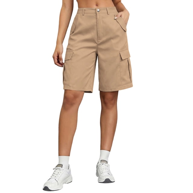 Fsgntruao Womens Casual Cargo Shorts Multi Pockets Button Fly Work Shorts Breathable Summer Outdoor Shorts