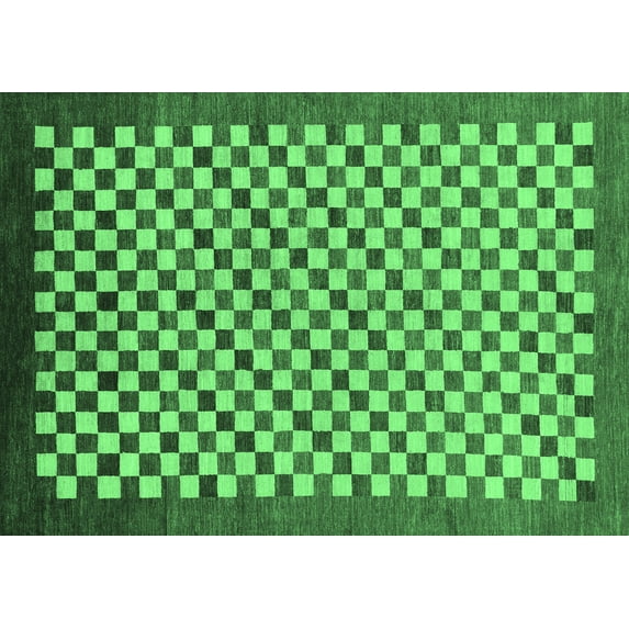 Ahgly Company Indoor Rectangle Checkered Emerald Green Modern Area Rugs, 6' x 9'