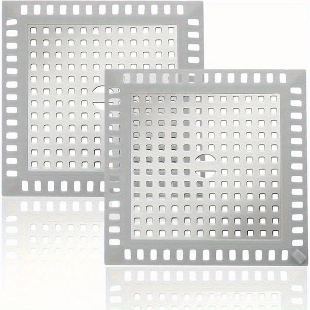 Paquete de 2 filtros de pelo for desagüe de ducha, cubierta de embudo antiobstrucción for baño, filtro cuadrado de acero inoxidable y silicona