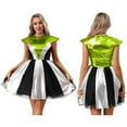 thumbnail image 5 of iiniim Women Outer Space Flight Outfit Shiny Metallic Sleeveless Dress Halloween Alien Costume Fluorescent Green M, 5 of 7