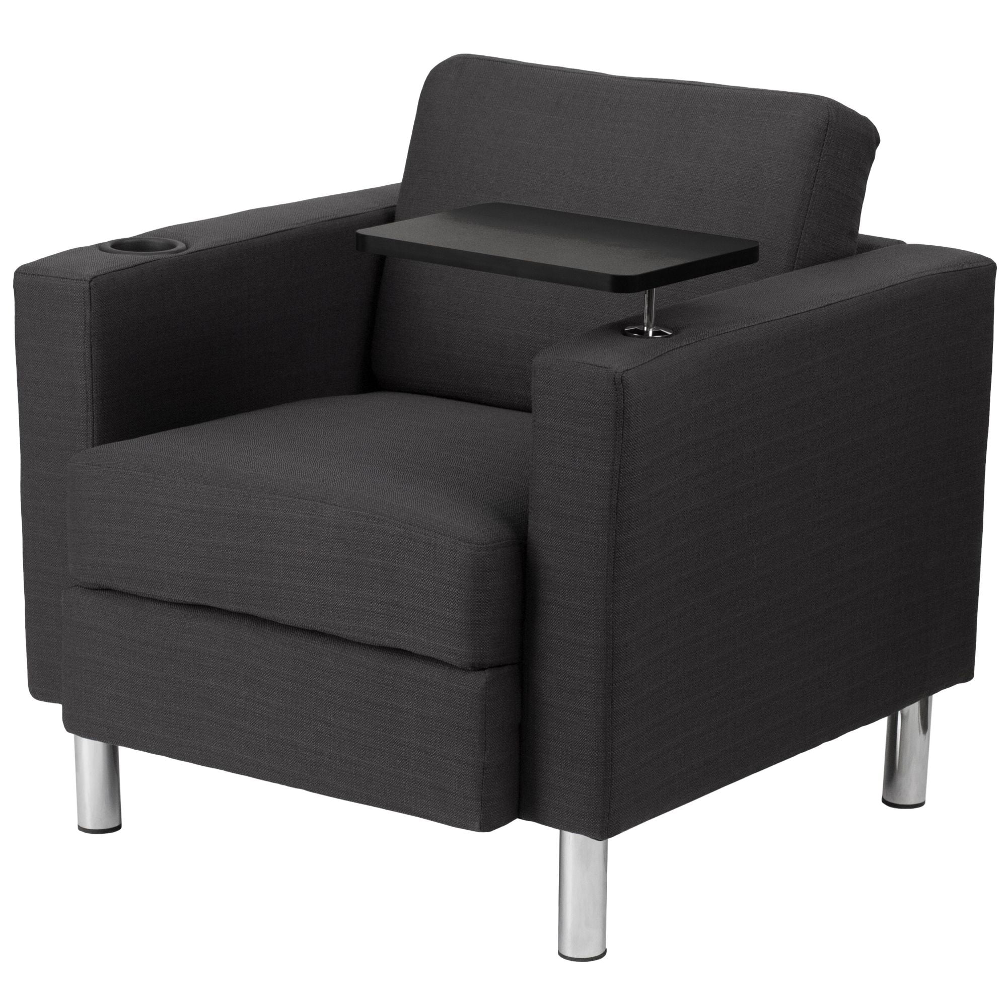 Flash Furniture Charcoal Gray Fabric Guest Chair with Tablet Arm, Tall Chrome Legs and Cup