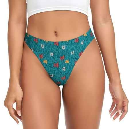 Thongs for Women - Funny cat blue No Show Seamless Womens Thongs Underwear  Stretch G String Thongs for Women  Ladies Breathable Kawaii Thong Bikini Panties Briefs