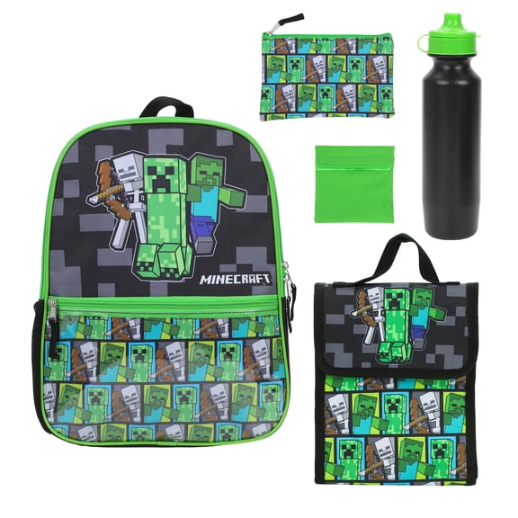Minecraft Backpack Set with Lunch Box for Boys & Girls 16 inch 5 Piece Value Set