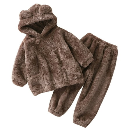 

New Toddler Kids Baby Boy Clothing Set Toddler Kids Baby Girl Boy Clothes Winter Warm Hooded Bear Ear Sweatshirt Tops And Pants 2Pcs Fall Tracksuit Outfits Pajamas Sleepwear Set