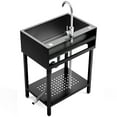 thumbnail image 6 of 26" Freestanding Utility Sink, Single Bowl Kitchen Sinks w/Storage Shelve, Black Heavy Duty Sinks with Cold & Hot Water Pipe for Commercial Laundry Room Bathroom Farmhouse, 6 of 6