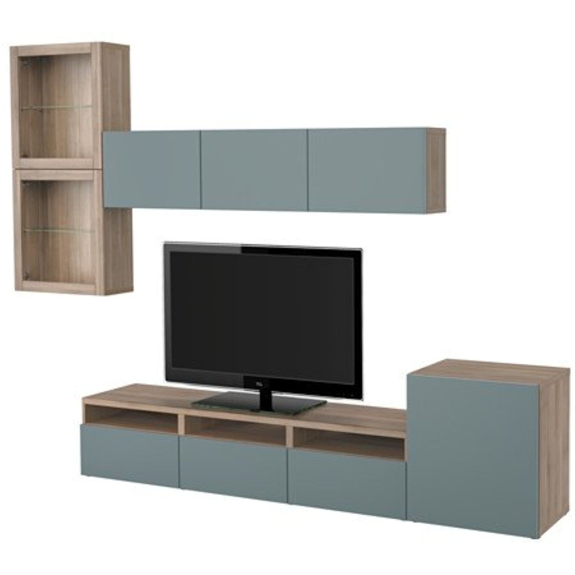 Kalmerend Medewerker Bomen planten Ikea TV storage combination with push-open drawers and glass doors, gray  stained walnut eff clear glass, Valviken gray-turquoise clear glass  12204.112317.1418 - Walmart.com