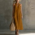 thumbnail image 4 of ChaoHeng Maxi Dresses for Women Summer for Solid V Neck Sleeveless Patch Pocket Midi Casual Everyday Sundresses for Orange XS, 4 of 5