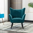 thumbnail image 3 of Velvet Accent Chair for Living Room, SYNGAR Comfy Upholstered Leisure Chair with Soft Arm and Back for Bedroom, Modern Velvet Vanity Chair for Makeup Room, Arm Chair with Solid Wood Legs, Green, D4064, 3 of 8