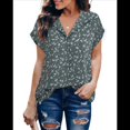 thumbnail image 1 of Blusa de Verano de Corta para Mujer, Elegante Túnica Informal de Negocios con Cuello de Solapa y Estampado Floral Verde M, 1 of 7