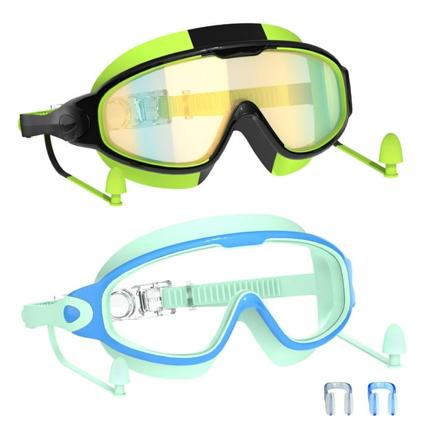 Gafas de natación YLKJSWIM para niños de 3 a 15 años, antivaho y UV con tapones para los oídos, 2 unidades