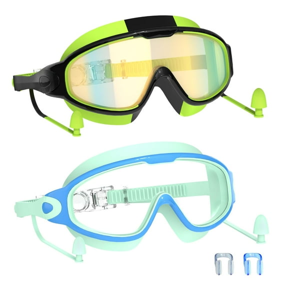 Gafas de natación YLKJSWIM para niños de 3 a 15 años, antivaho y UV con tapones para los oídos, 2 unidades