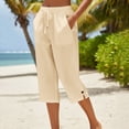 thumbnail image 2 of EazyTech Capri Pants for Women Straight Leg Drawstring Elastic Waist Linen Pant Lightweight Loose Casual Summer Clothes, 2 of 5
