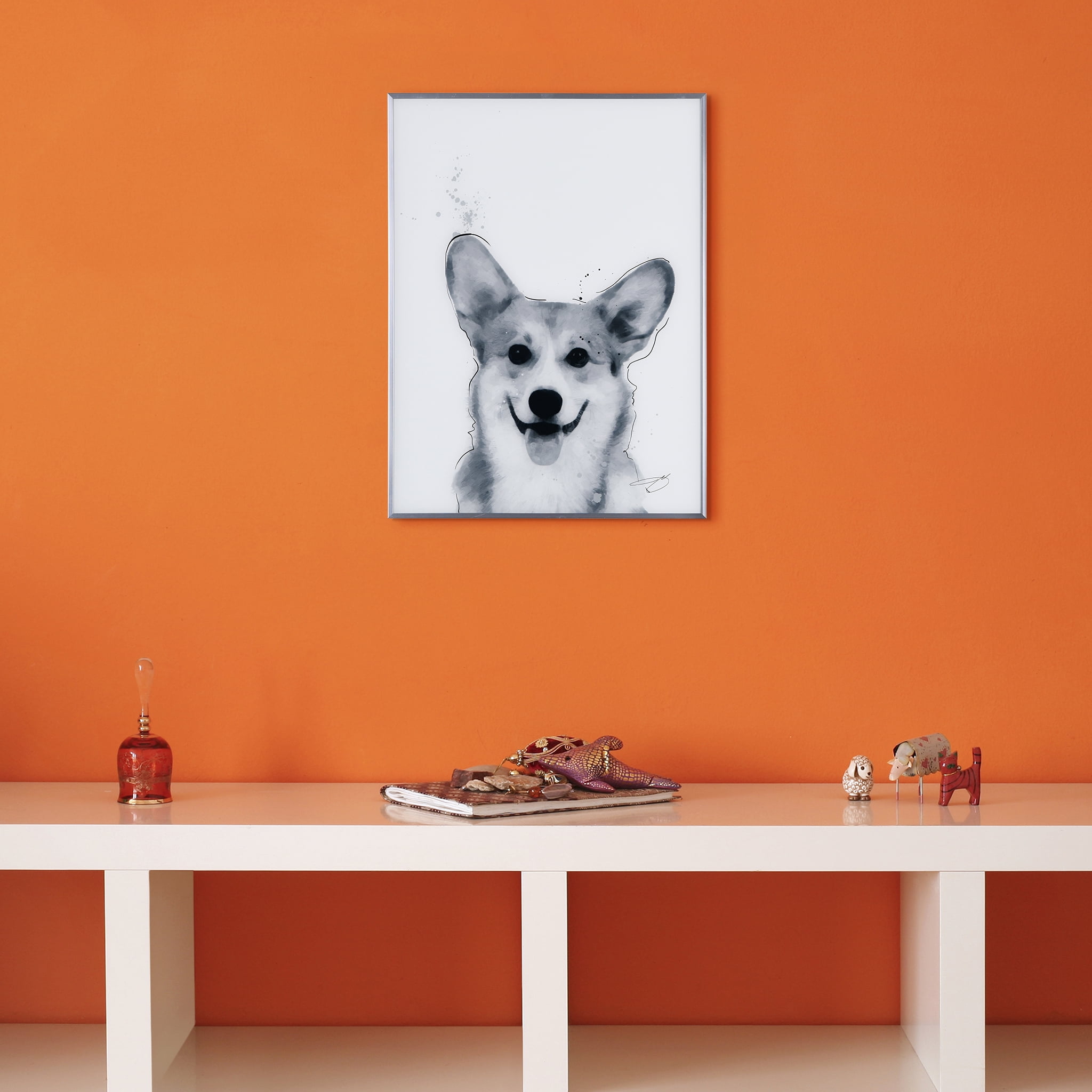 Empire Art Direct Corgi Black and White Pet Paintings on Reverse Printed Glass Framed Dog Wall Art, 24" x 18" x 1", Ready to Hang