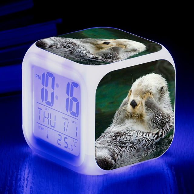 Otter LED large screen digital seven-color changing cute mini alarm clock multi-functional creative electronic clock