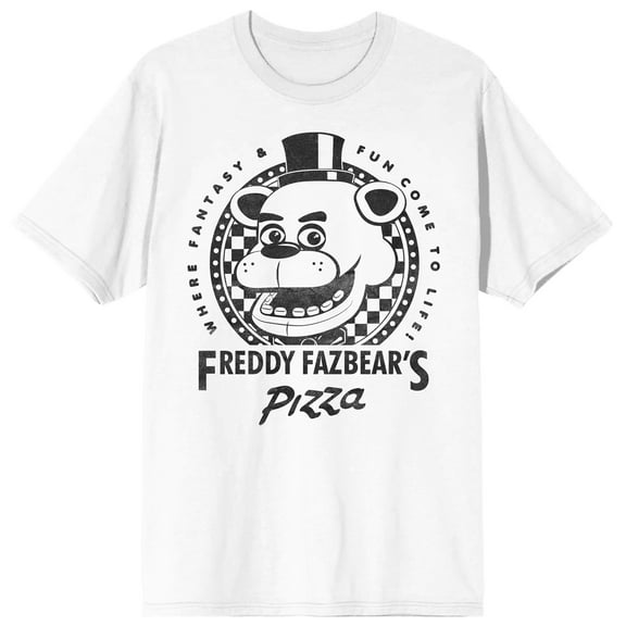 Five Nights At Freddy's Freddy Fazbear's Pizza Where Fantasy & Fun Come To Life Men's White Crew Neck Short Sleeve T-shirt-Medium