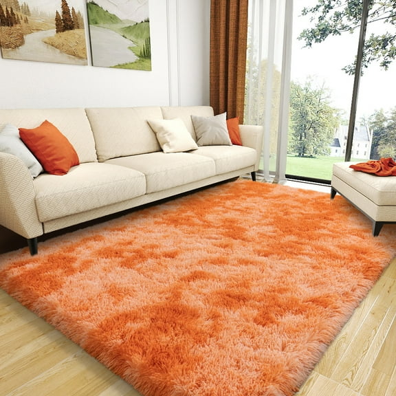 Socofuz Fluffy Area Rugs for Living Room,4x6 Shag Rectangular Carpets for Bedroom Tie-dye Orange