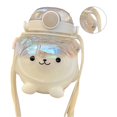 thumbnail image 2 of Botella de agua de 1 l con diseño de oso de dibujos animados, con pajita y correa, portátil para aventuras al aire libre, verano fresco, 2 of 8
