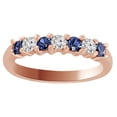 thumbnail image 2 of AFFY Round Cut Simulated Blue Sapphire & White Natural Diamond Wedding Engagement Ring In 14k Rose Gold (0.6 cttw)With Ring Size:-9.5, 2 of 2