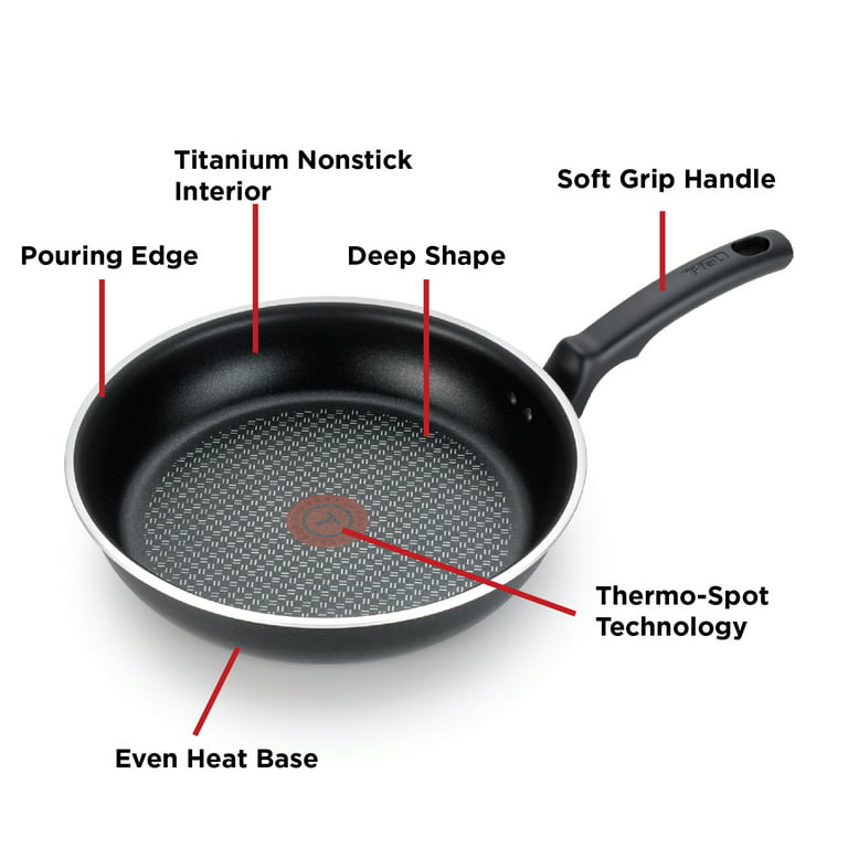 T-fal Dishwasher Safe Cookware Fry Pan with Lid Hard Anodized Titanium  Nonstick, 12-Inch, Black