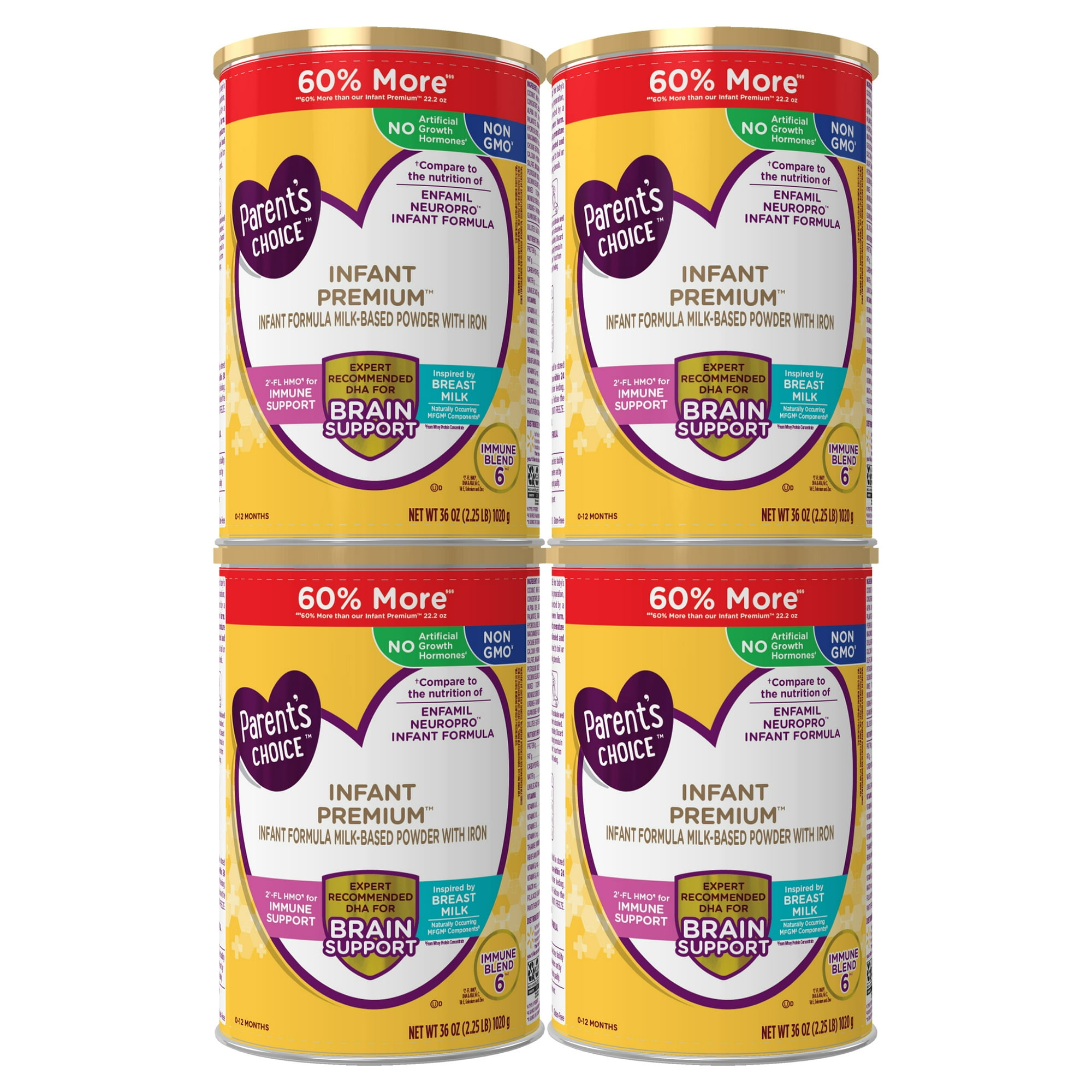 Parent's Choice Infant Premium Baby Formula, 36 oz, 4 Pack