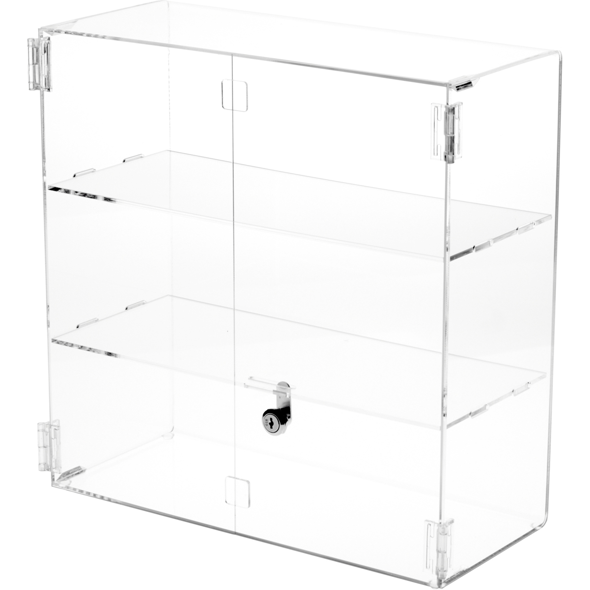 Plymor Clear Acrylic Locking Display Case w// 3 Angled Shelves 12.75 H x 10.25 W x 5 D