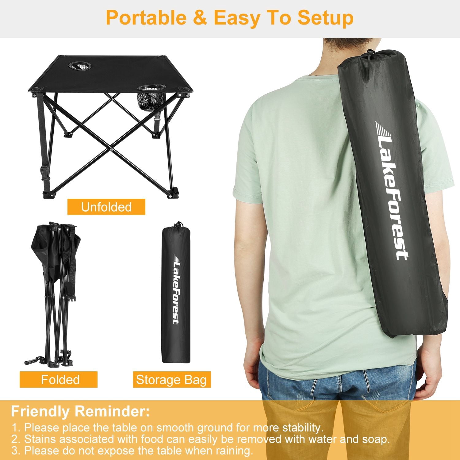 Foldable Camping Table Portable Picnic Table Lightweight Travel Desk with 2 Cup Holders Carrying Bag